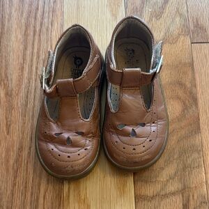 Brown Leather T-Strap Dress Shoes for Kids